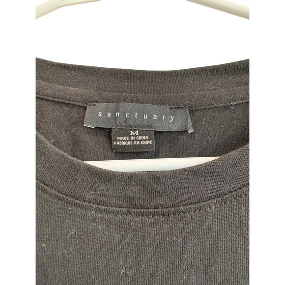 Sanctuary Black Top White Polka Dot Bishop‎ Sleeve T-Shirt Medium - Picture 3 of 5